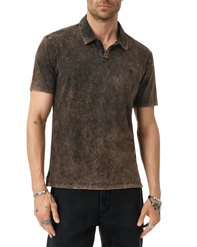 John Varvatos Carsten Open Collar Denim Polo Shirt In Brown