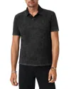 John Varvatos Carsten Open Collar Denim Polo Shirt In Gray