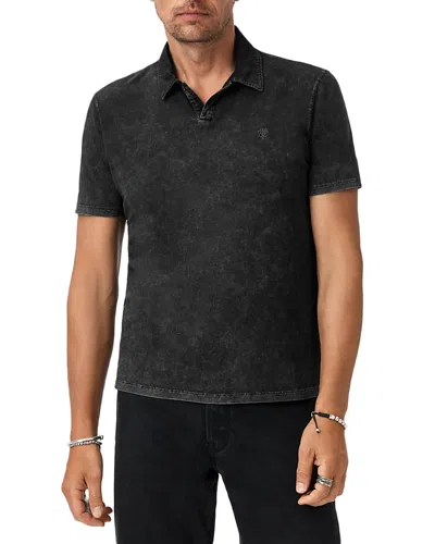 John Varvatos Carsten Open Collar Denim Polo Shirt In Gray