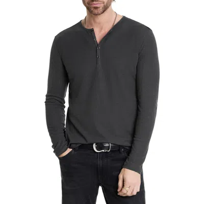 John Varvatos Carver Long Sleeve Lyocell & Wool Henley In Carbon Grey