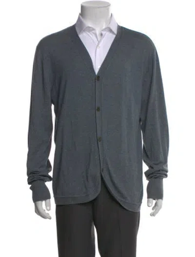 Pre-owned John Varvatos Cashmere V-neck Cardigan In Blue