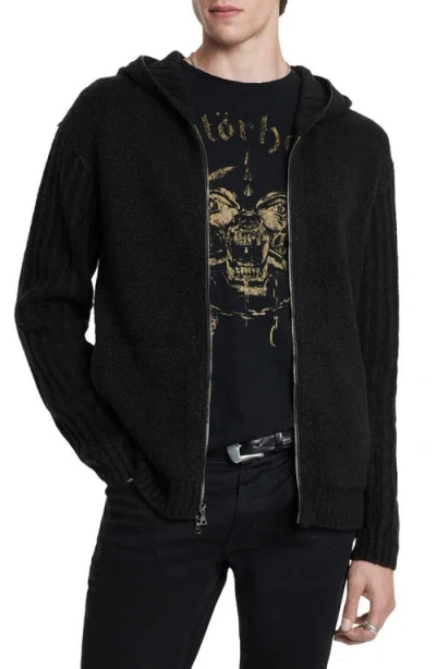 John Varvatos Catherine Hooded Cashmere Zip Cardigan In Black