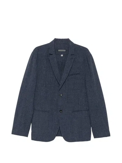 John Varvatos Check-pattern Notched-lapel Jacket In Blue