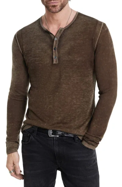 John Varvatos Christie Reversible Regular Fit Long Sleeve Silk Henley In Chestnut
