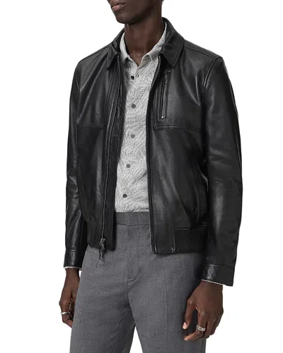 John Varvatos Collared Leather Jacket In Black