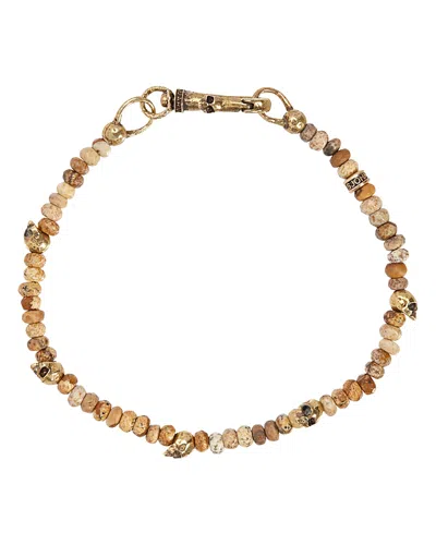 John Varvatos Collection Jasper Bead & Brass Skulls Bracelet In Brown