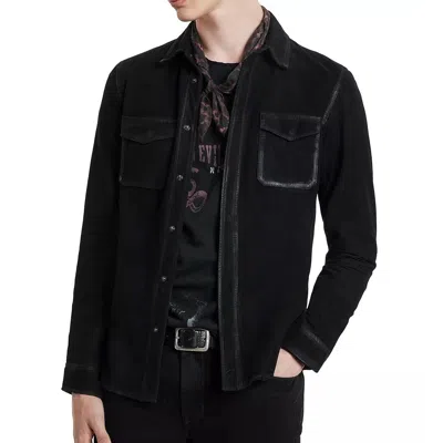 Pre-owned John Varvatos Collection Men's Izzy Suede Shirt Jacket 2 Pocket Snap Front Black