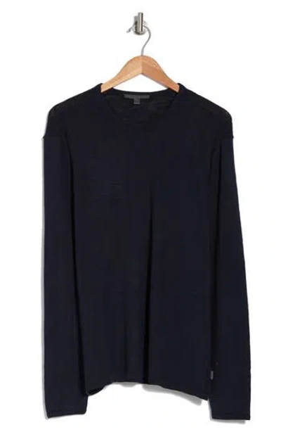 John Varvatos Cotton Slub Pullover Sweater In Navy