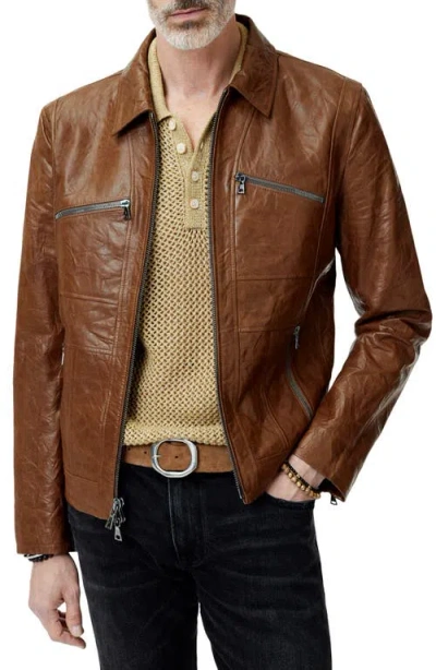 John Varvatos Crinkled Leather Jacket In Hazelnut