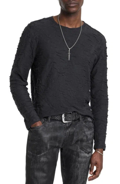 John Varvatos Cruzeiro Crinkle Texture Long Sleeve Cotton T-shirt In Black