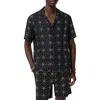 John Varvatos Dan Geometric Linen Camp Shirt In Black