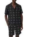 John Varvatos Dan Geometric Linen Camp Shirt In Black