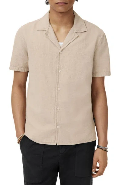 John Varvatos Dan Seersucker Camp Shirt In Nude