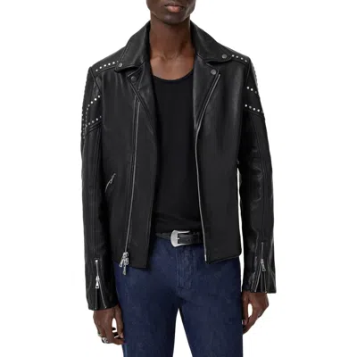 John Varvatos Daniel Oversprayed Leather Moto Jacket In Black