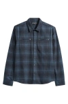John Varvatos Dario Brushed Cotton Flannel Snap-up Shirt In Blue