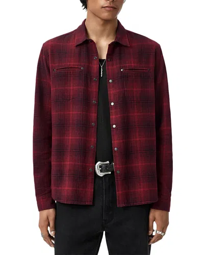 John Varvatos Dario Brushed Cotton Flannel Snap-up Shirt In Red