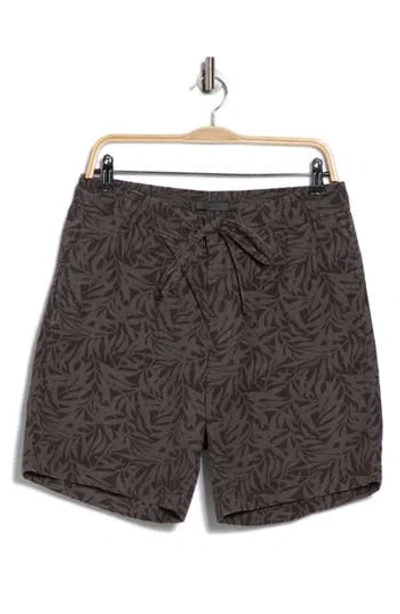 John Varvatos Daryl Leaf Print Cotton & Hemp Drawstring Shorts
