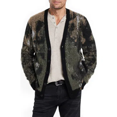 John Varvatos Dio Regular Fit Jacquard Cardigan Sweater In Teakwood