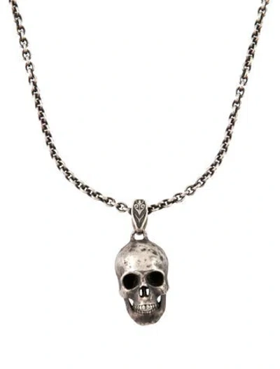 Pre-owned John Varvatos Distressed Skull Pendant Necklace, 24" In Multi