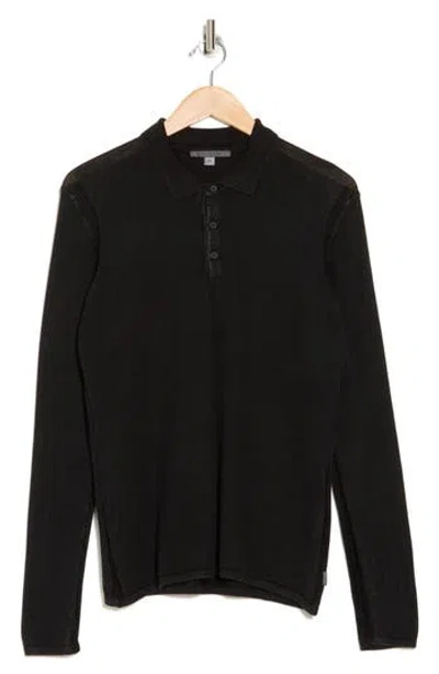John Varvatos Dune Long Sleeve Cotton Polo Sweater In Black