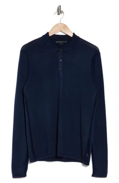 John Varvatos Dune Long Sleeve Cotton Polo Sweater In Navy