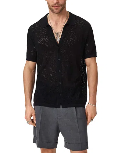 John Varvatos Emil Short Sleeve Pointelle Sweater Shirt In Black