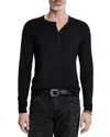 John Varvatos Eren Regular Fit Wool Blend Henley Tee In Black