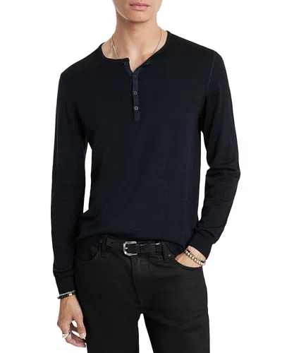 John Varvatos Eren Regular Fit Wool Blend Henley Tee In Navy
