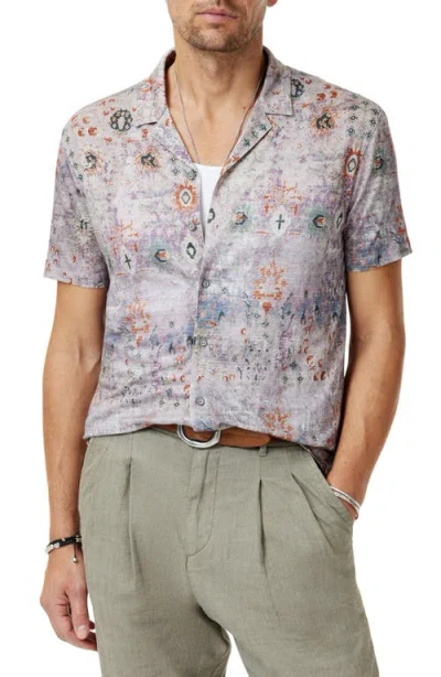 John Varvatos Espino Organic Linen Knit Camp Shirt In Lavender