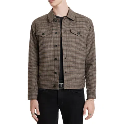 John Varvatos Evans Check Denim Trucker Jacket In Brown