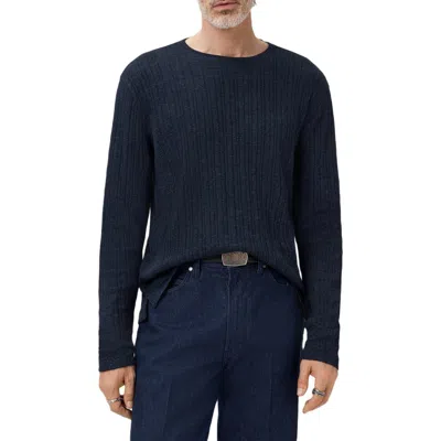 John Varvatos Fern Feeder Stripe Rib Long Sleeve T-shirt In Blue