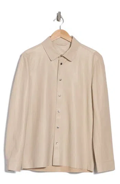 John Varvatos Finn Leather Shirt Jacket In Hay