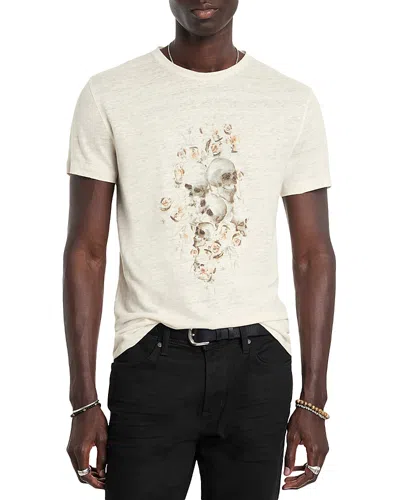 John Varvatos Floral Skull Graphic Print Linen Tee In Salt