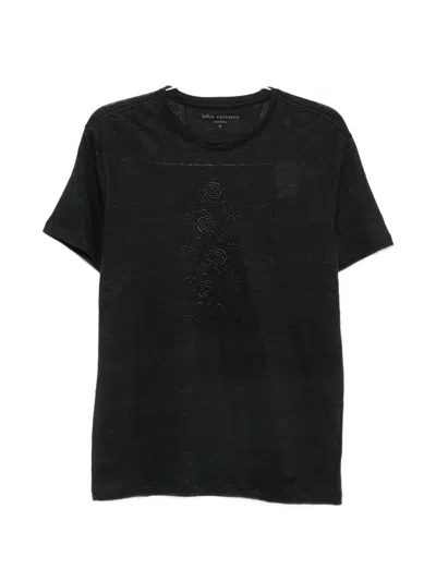 John Varvatos Floral-embroidered Crew-neck T-shirt In Black