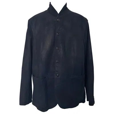 Pre-owned John Varvatos Fw18 Burnished Suede Jacket Xl Dark Navy Shawl Collar Button Front In Blue