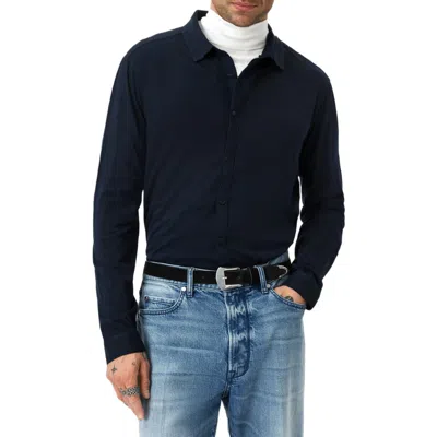 John Varvatos Gareth Organic Cotton Knit Button-up Shirt In Blue