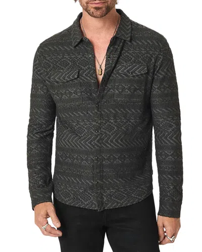 John Varvatos Glover Cotton Blend Textured Wester Pocket Shirt In Black