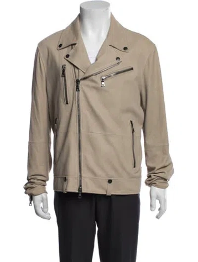 Pre-owned John Varvatos Goat Leather Moto Jacket In Neutrals