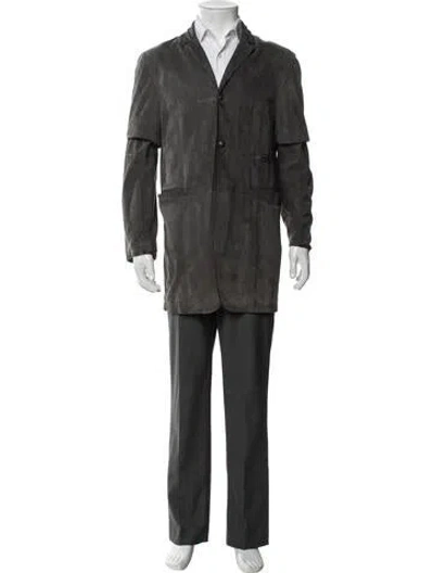 Pre-owned John Varvatos Goat Leather Overcoat In Gray