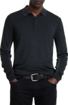 John Varvatos Gustave Long Sleeve Wool Blend Polo Sweater In Black