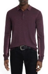 John Varvatos Gustave Long Sleeve Wool Blend Polo Sweater In Bordeaux