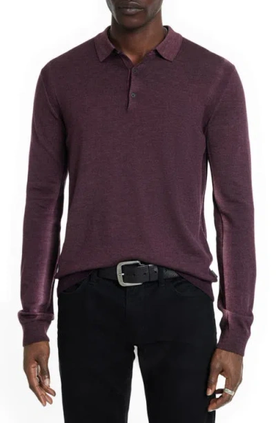 John Varvatos Gustave Long Sleeve Wool Blend Polo Sweater In Bordeaux