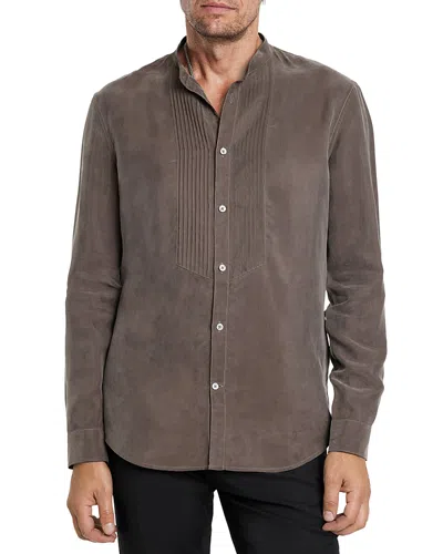 John Varvatos Hanover Slim Fit Bib Front Shirt In Old Bark
