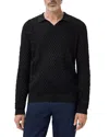 John Varvatos Haynes Open Collar Cable Polo Sweater In Black