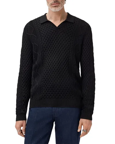 John Varvatos Haynes Open Collar Cable Polo Sweater In Black