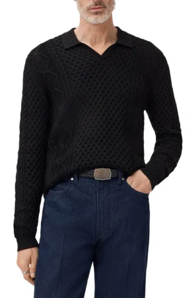 John Varvatos Haynes Organic Cotton Johnny Collar Sweater In Black