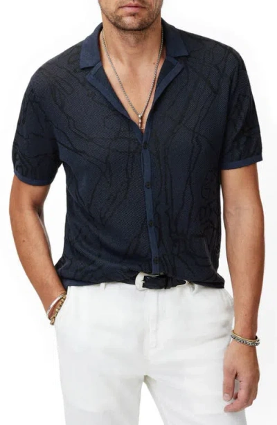 John Varvatos Holt Hand Drawing Jaguar Knit Camp Shirt In Lake Blue