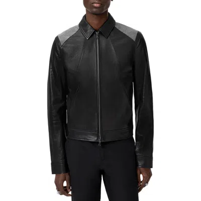 John Varvatos Hurst Mesh Detail Leather Jacket