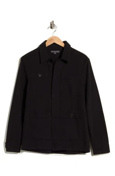 John Varvatos Jakob Embroidered Back Denim Shirt Jacket In Black