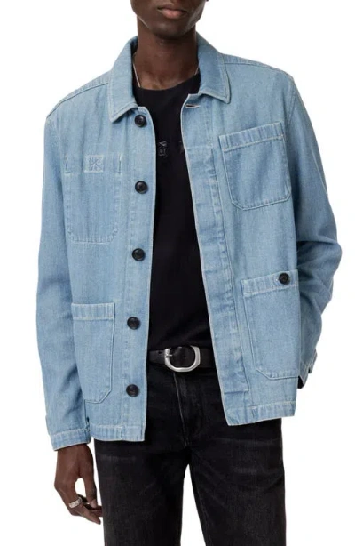 John Varvatos Jakob Embroidered Back Denim Shirt Jacket In Pond Blue